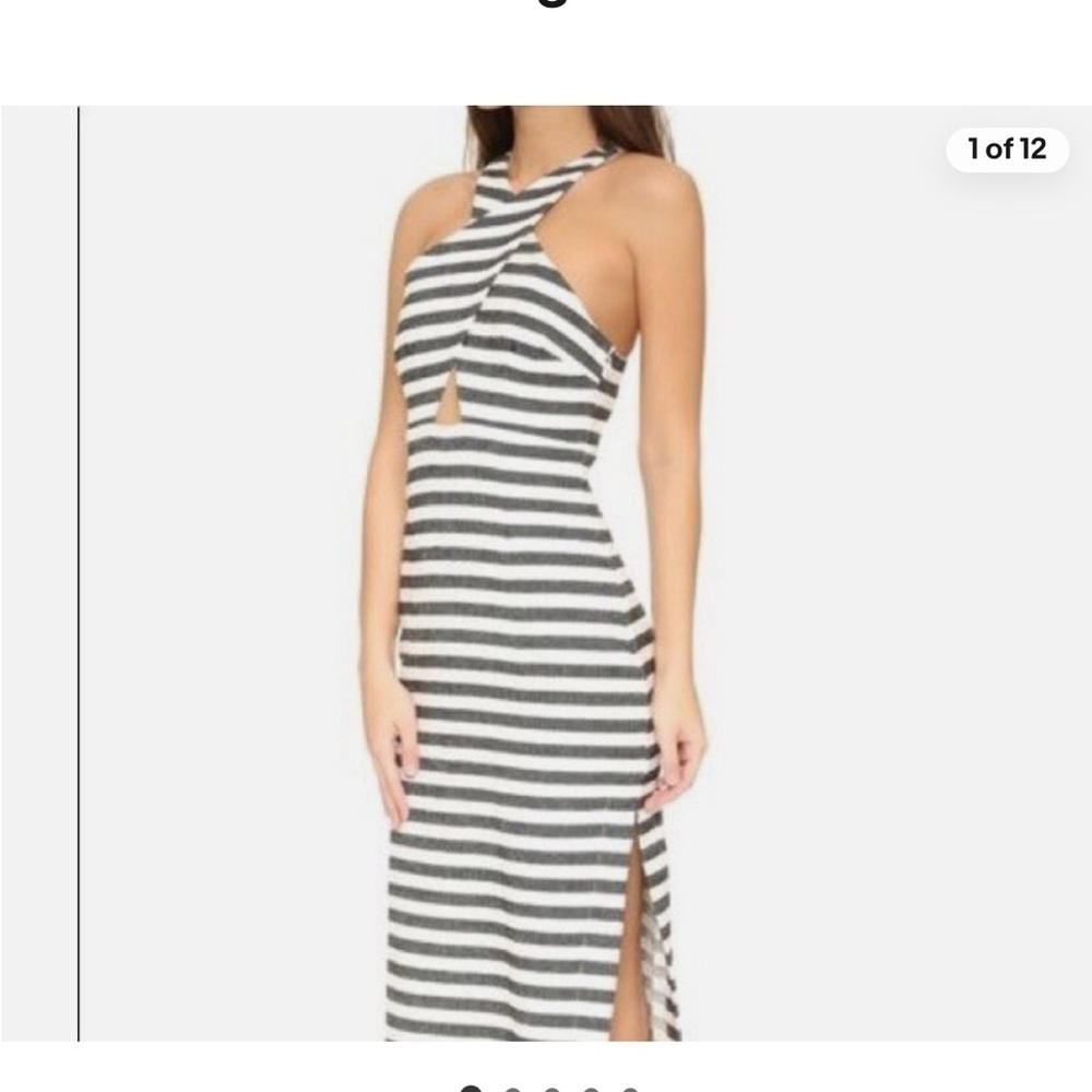 Mara Hoffman Dress Womens Black Cream Striped cross cross neckline dress 6 NWT